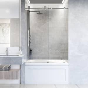 Elan Hart 56 to 60 in. W x 66 in. H Sliding Frameless Tub Door in Stainless Steel with 3/8 in. (10mm) Clear Glass