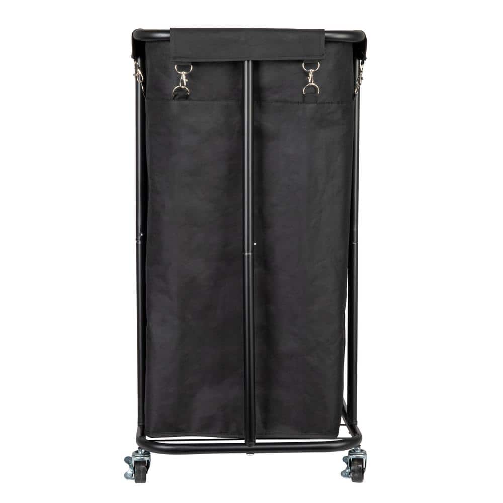 Black Metal 2-Bag Rolling Laundry Sorter with Wheels