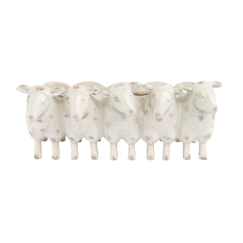 UPC 191009294146 product image for 13 in. L x 7.25 in. W Off-White Resin 5-Sheep Decorative Planter | upcitemdb.com