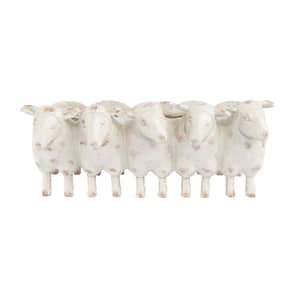 13 in. L x 7.25 in. W Off-White Resin 5-Sheep Decorative Planter