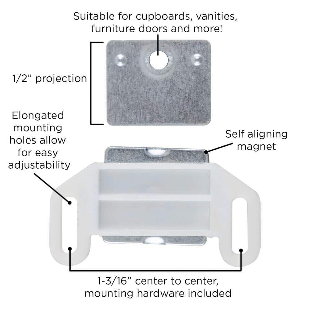 White Magnetic Cabinet Door Catch with Steel Plate