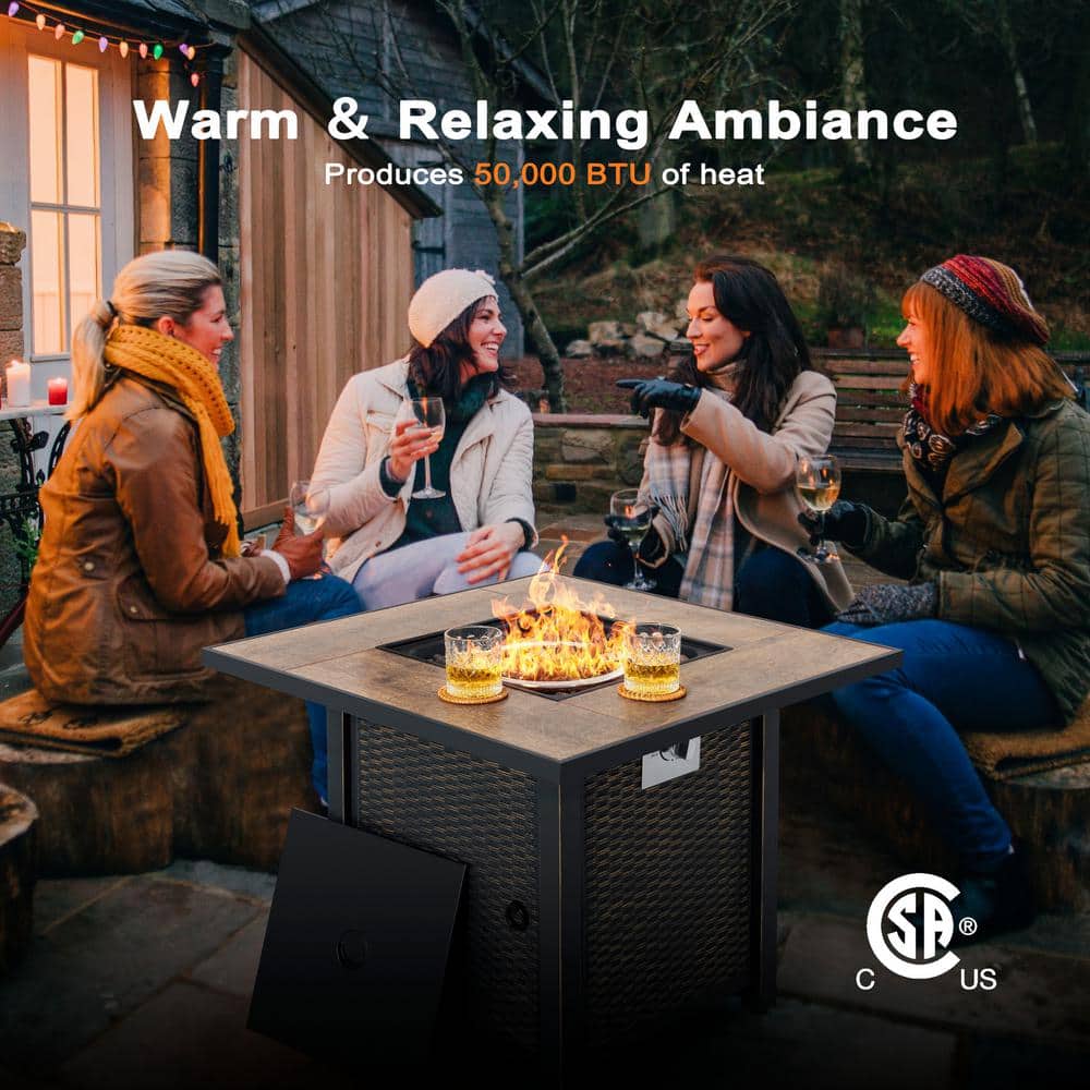 Nuu Garden Black Ceramic and Iron Gas Fire Pit Table