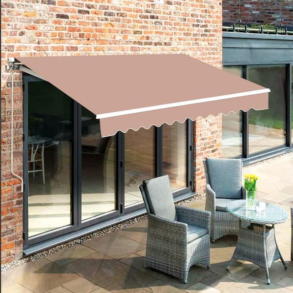 Manual Retractable Awning, 12 x 10 ft Outdoor Patio Awning Retractable Sun Shade, Patio Door Window Awning, Brown