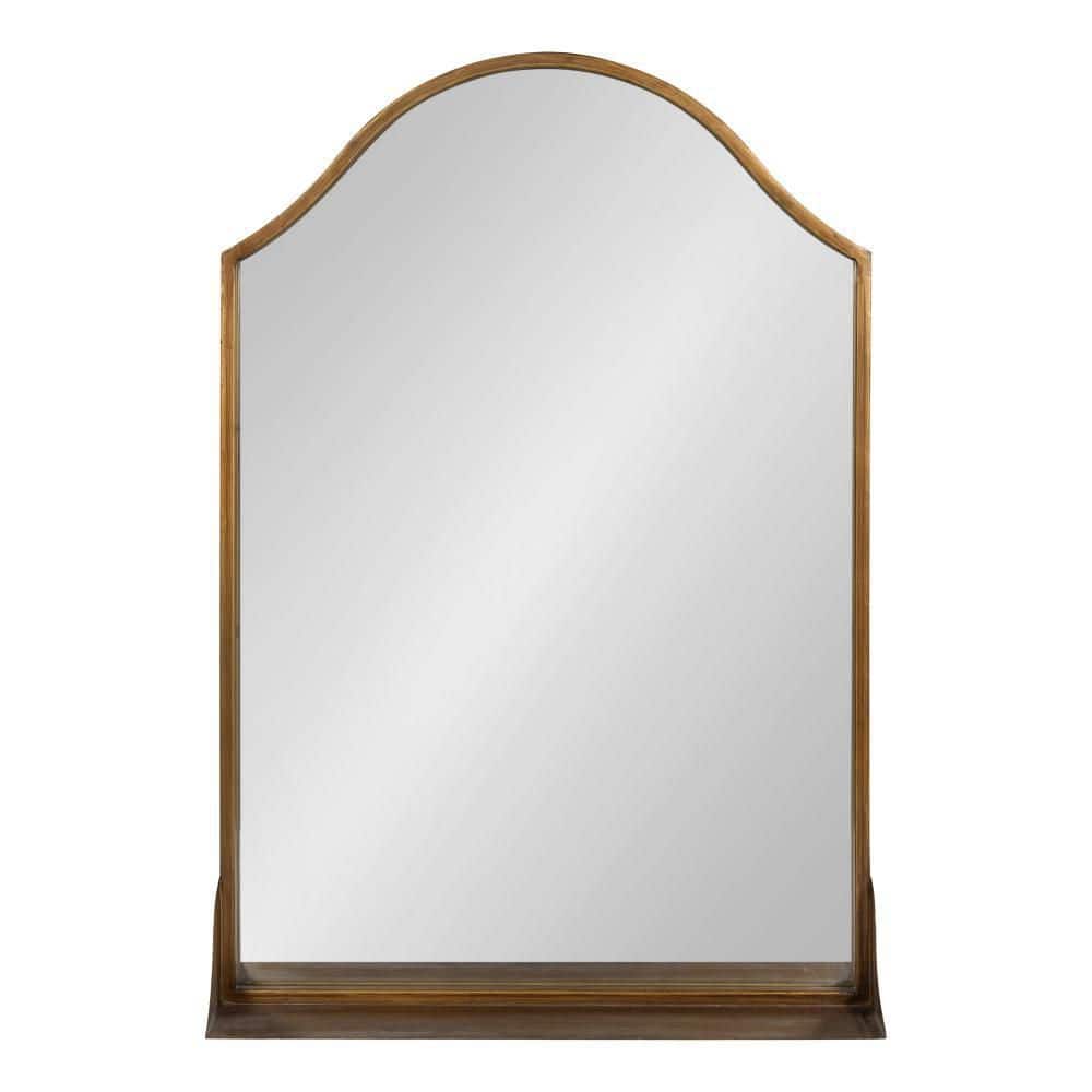 Gramera 20x30 Traditional Scalloped Gold Arch Wall Mirror with Shelf