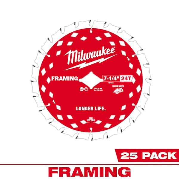 Milwaukee 7-1/4 in. 24-Tooth Tungsten Carbide Wood Cutting Framing Circular Saw Blade (25-Pack)