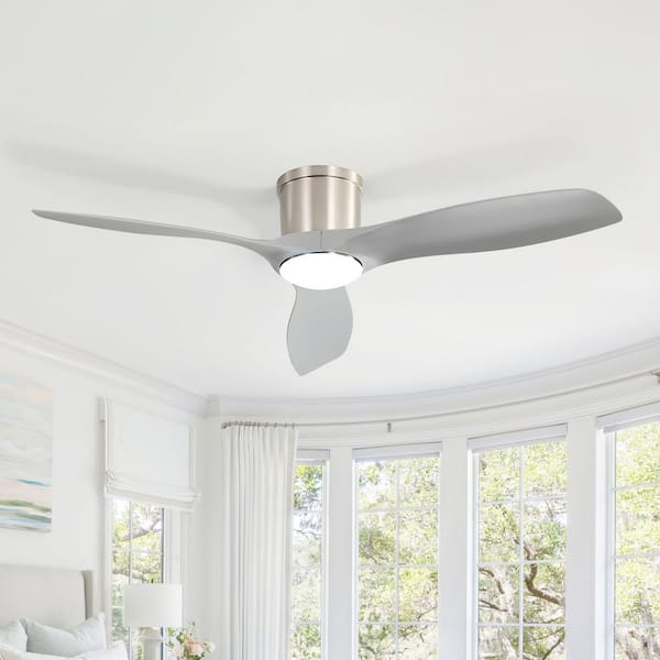 52 in. Smart Indoor Nickel Low Profile Ceiling Fan with LED Light and Remote/App Control, Works with Alexa/Google