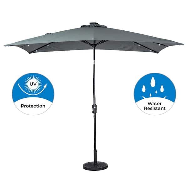 Sun-Ray 9 ft. x 7 ft. Rectangular Solar Lighted Market Umbrella in Grey