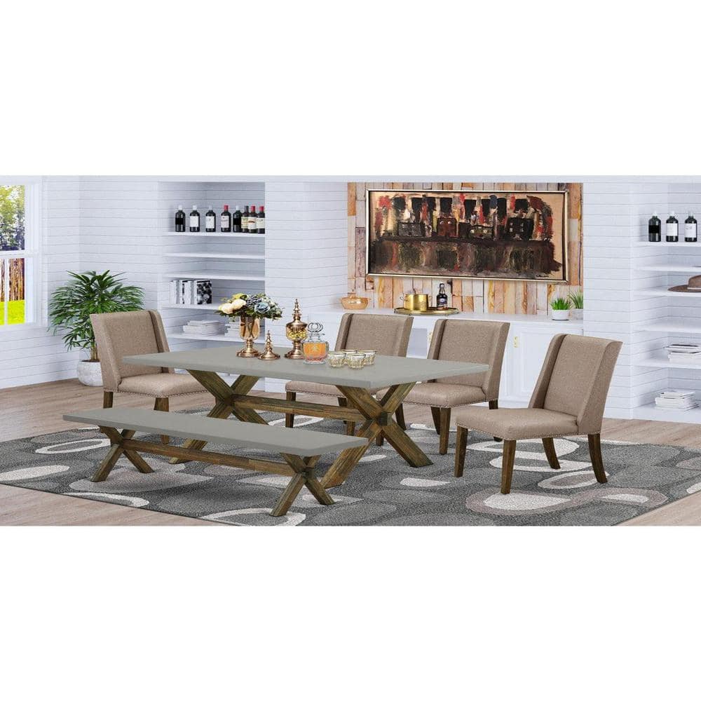 East West Furniture 6-Piece Rectangle Natural Oak Finish Solid