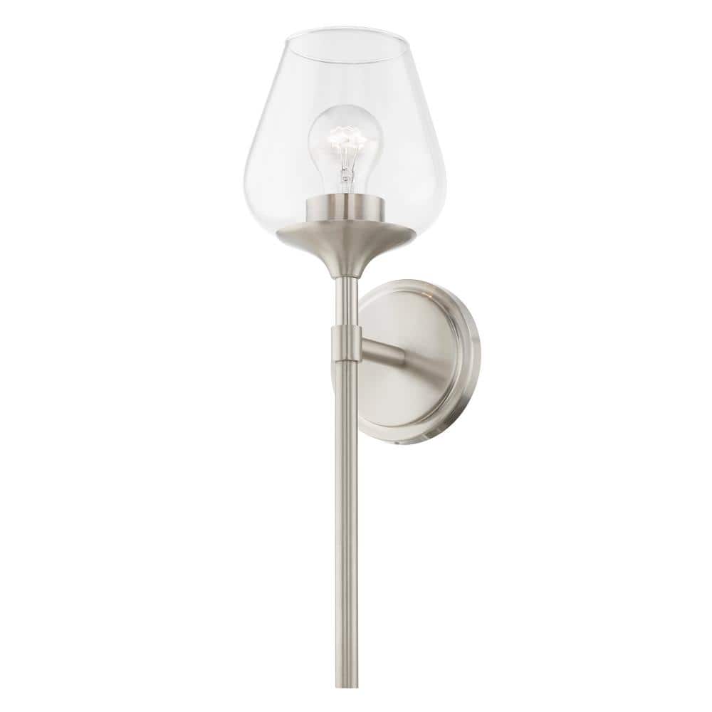 Brushed Nickel Vanity Sconce with Clear Glass Shade