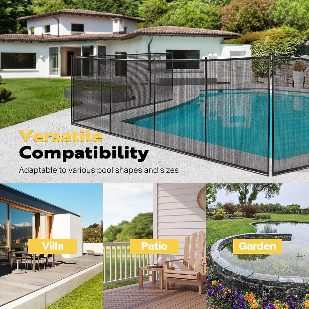 Black Aluminum and Mesh 4 ft. x 12 ft. Pool Safety Fence