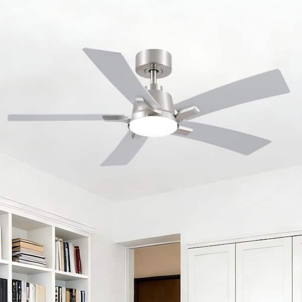 Stylish 46 in. Integrated LED Indoor Nickel Standard Downrod Mount Ceiling Fan with Remote Contorl and Reversible Motor