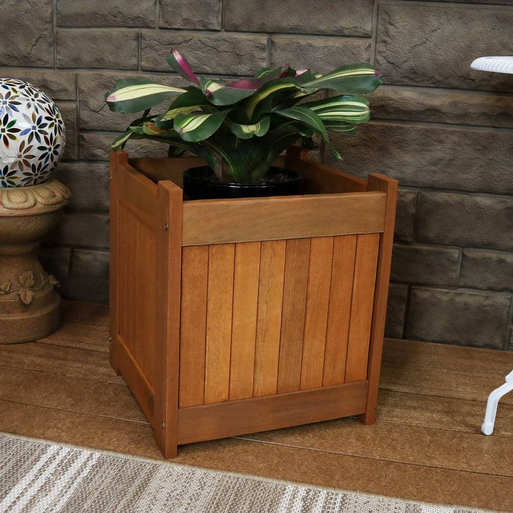 Sunnydaze Meranti 16" Brown Wooden Outdoor Planter Box