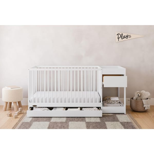 Teddi White 5-in-1 Convertible Crib and Changer with Drawer