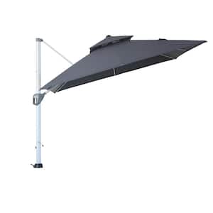 10 ft. Square 360-Degree Rotation Aluminum Cantilever Patio Umbrella 2-Tier Umbrella with Cover Included in Gray