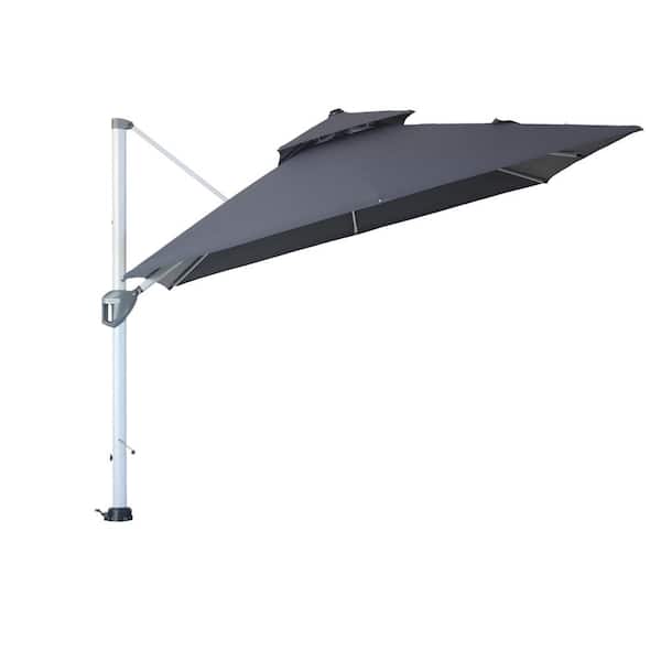 Mondawe 10 ft. Square 360-Degree Rotation Aluminum Cantilever Patio Umbrella 2-Tier Umbrella with Cover Included in Gray