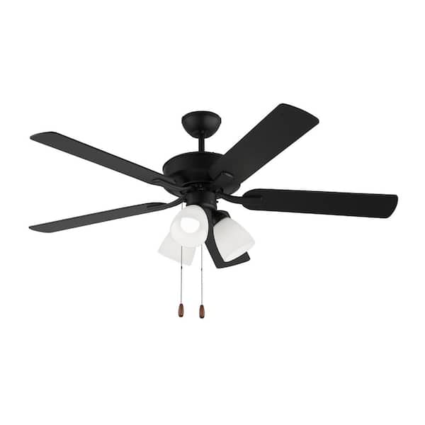 Generation Lighting Linden 52 in. Transitional Indoor Midnight Black Ceiling Fan with Black Blades and Fitter LED Light Kit