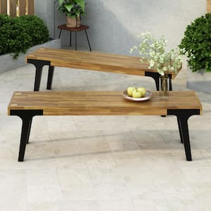 Utley Willow Teak Finish Acacia Wood Outdoor Benches (Set of 2)