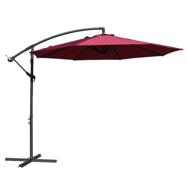 KOZYARD 10 ft. Offset Cantilever Hanging Patio Umbrella for Outdoor Balcony Table or Large Garden Terrace in. Burgundy