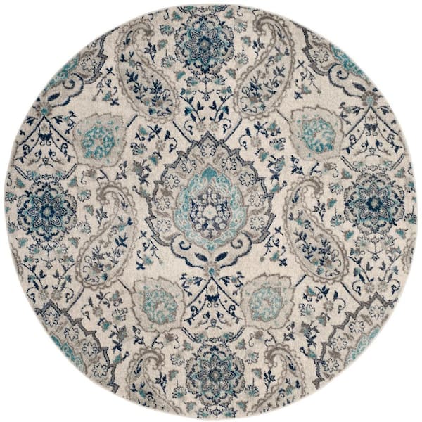 SAFAVIEH Madison Cream/Light Grey 11 ft. x 11 ft. Medallion Floral Round Area Rug