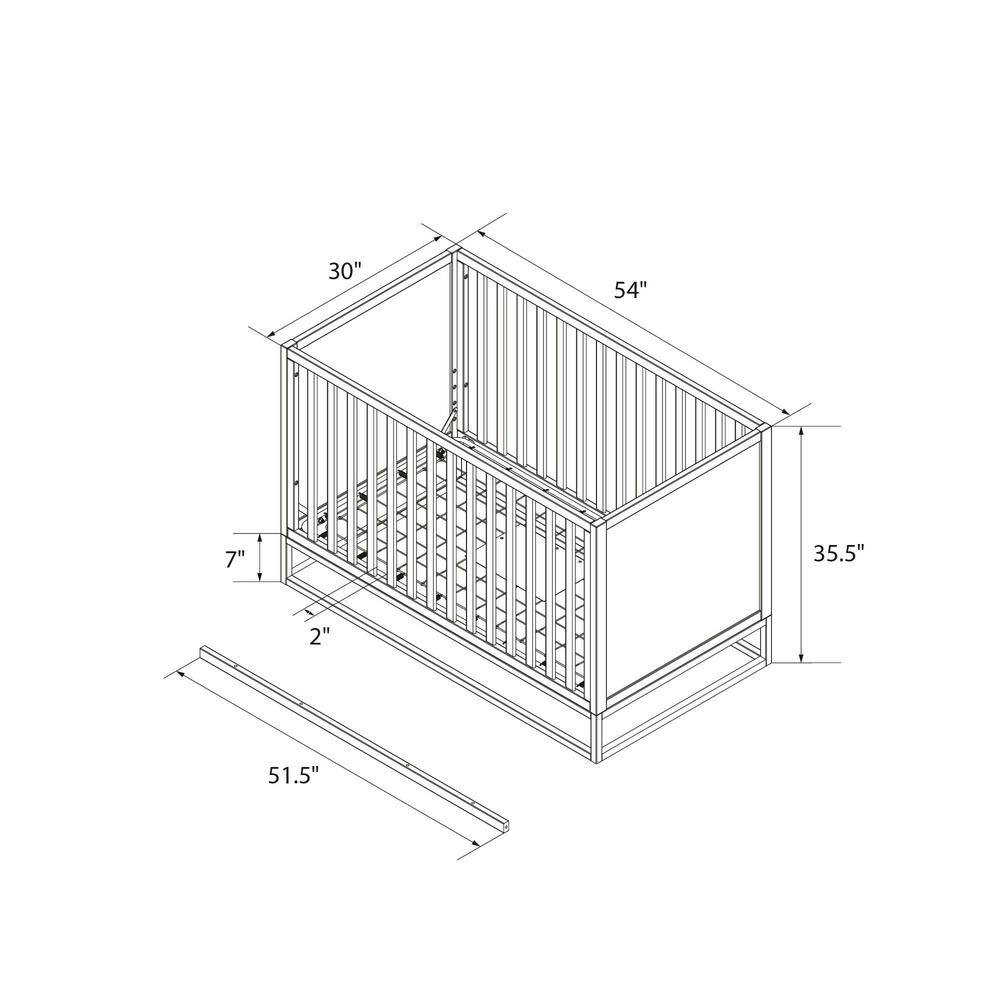 Dove Gray 3-in-1 Convertible Wood Crib with Gold Metal Base