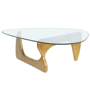 50 in. Natural Size Triangle Solid Wood Bottom Glass Coffee Table