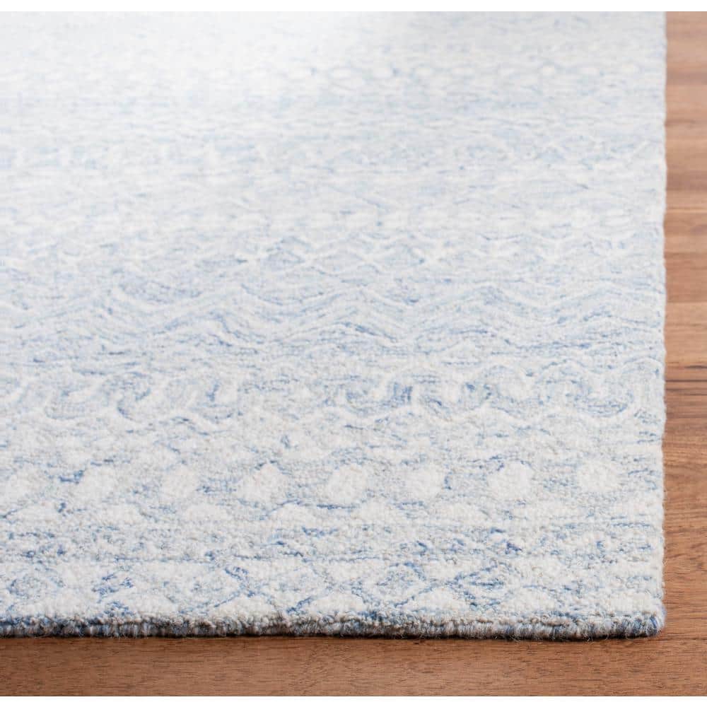 Handmade Tufted Wool Area Rug in Blue/Ivory, 8' x 10'