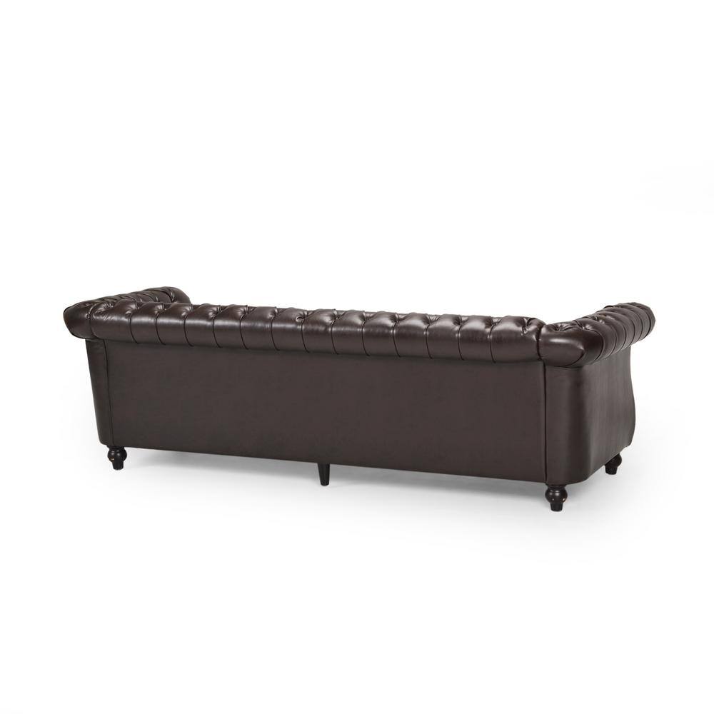 Elegant Brown Faux Leather Chesterfield Sofa with Nailhead Accents