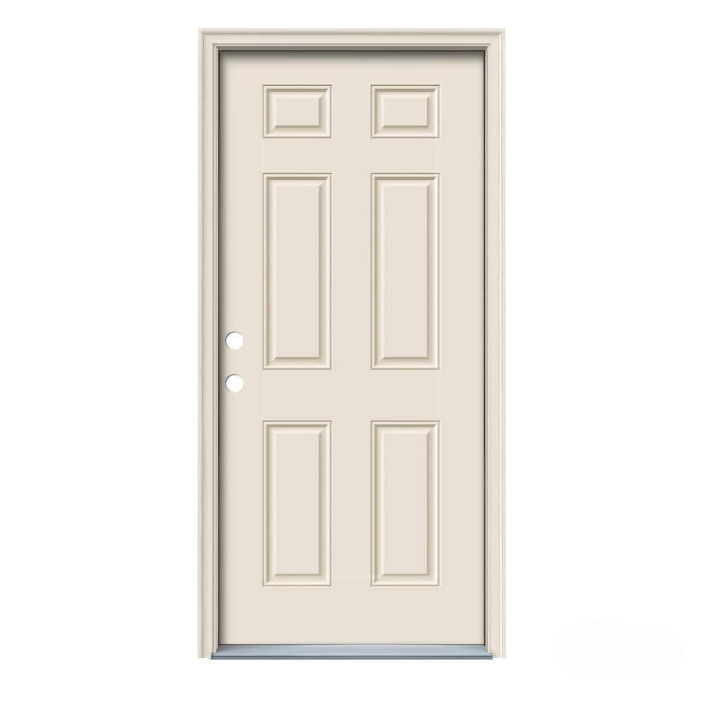 36 in. x 78 in. 6-Panel Primed Right-Hand/Inswing Steel Prehung Front Door w/Brickmould, Double Bore, 6-9/16 in. Jamb price history on PriceWatchPro
