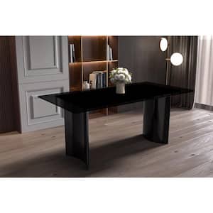 Zara Modern 55 in. Rectangular Dining Table with Glass Top and Curved Stainless Steel Base (Black)