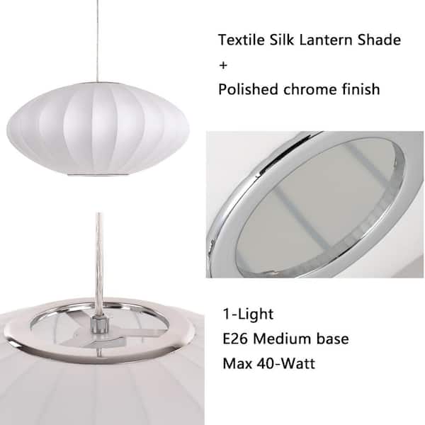 Kateo 15 3/4" W 1-Light White Oval Umbrella Shell Chandelier with Cream Faux Silk Shade for Living Room