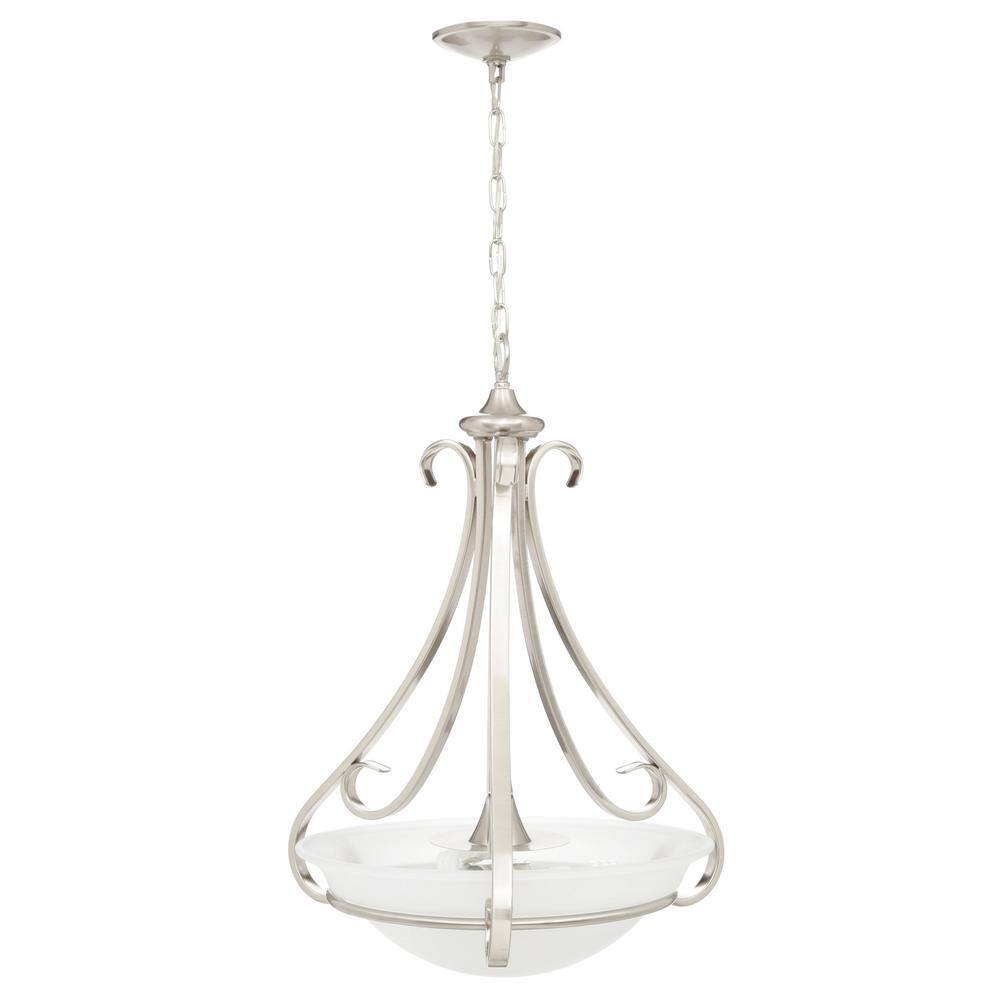 Torino Brushed Nickel 3-Light Inverted Pendant with Etched Glass Bowl