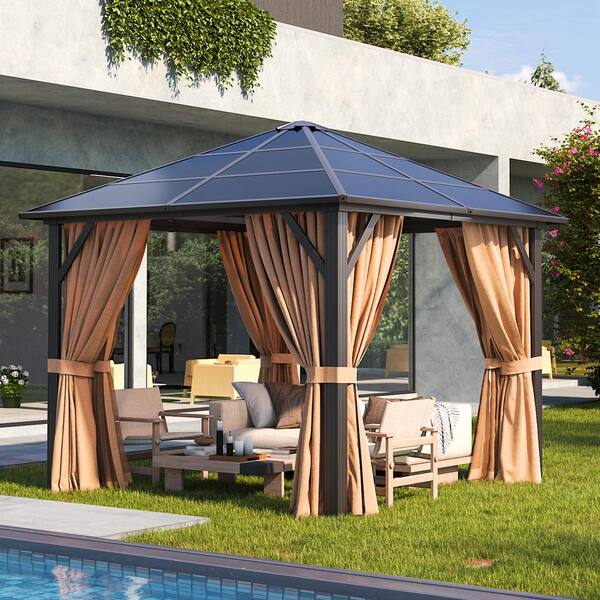 Sizzim 10 ft. x 10 ft. Hardtop Gazebo, Outdoor Aluminum Frame Permanent ...