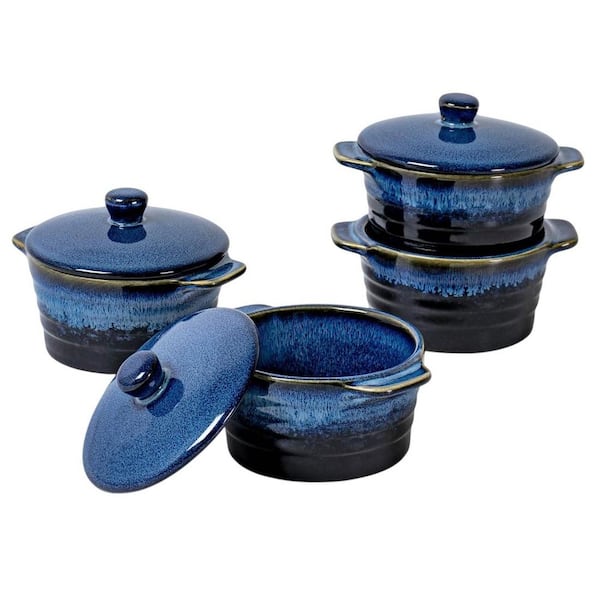 4-Piece Red Ceramic Reactive Glaze Mini Casserole Dish Set with Lid Handles Oven Safe Small Cocotte Bakeware