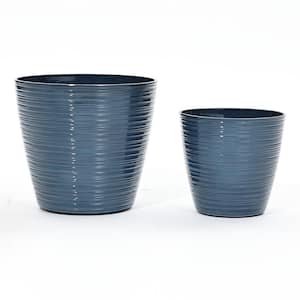 11.02 in. W x 10.04 in. H Marine Blue Tapered Round Tropical Plastic Planters Set (2-Piece)