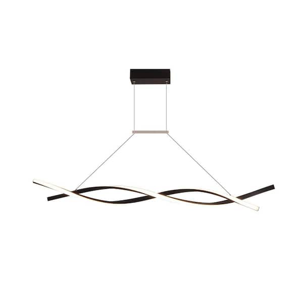OUKANING 46-Watt 1-Light Black Modern Dimmable Integrated LED Pendant Light with Remote for Living Room Dining Room