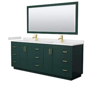 Miranda 84 in. W x 22 in. D x 33.75 in. H Double Sink Bath Vanity in Green with White Cultured Marble Top and Mirror