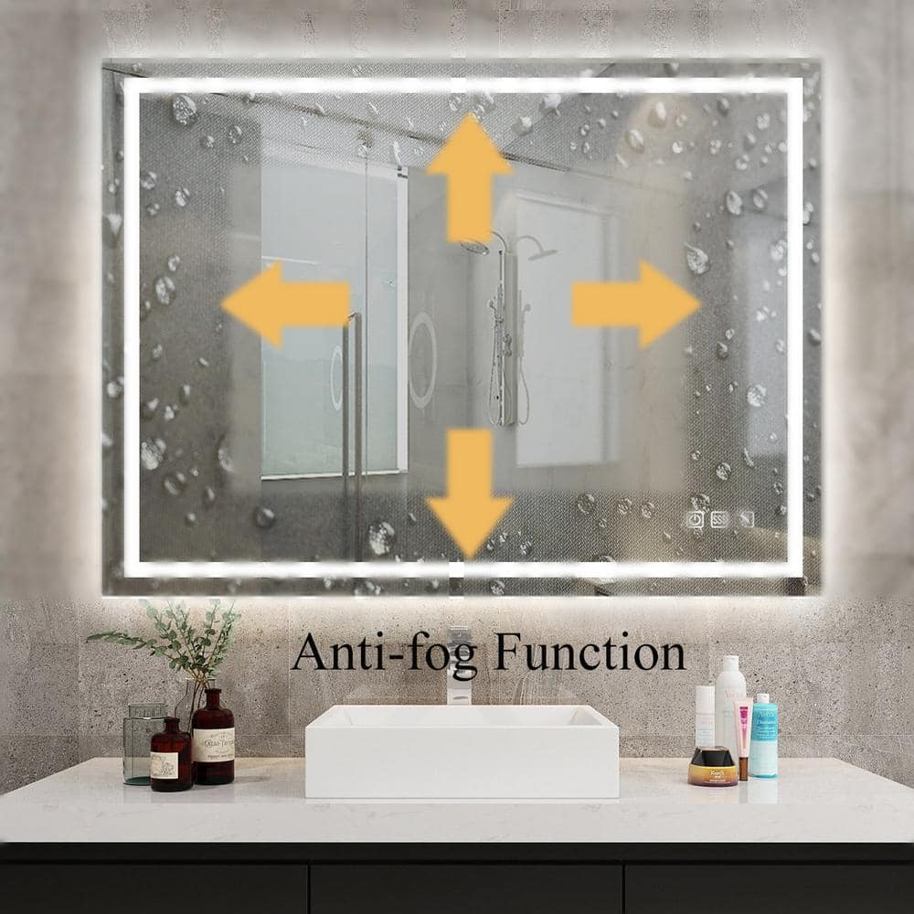 LED Lighted 32'' x 24'' Frameless Bathroom Vanity Mirror with Defogger