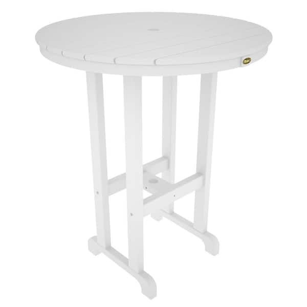 Trex Outdoor Furniture Monterey Bay Classic White 36 in. Round Plastic Outdoor Patio Bar Table
