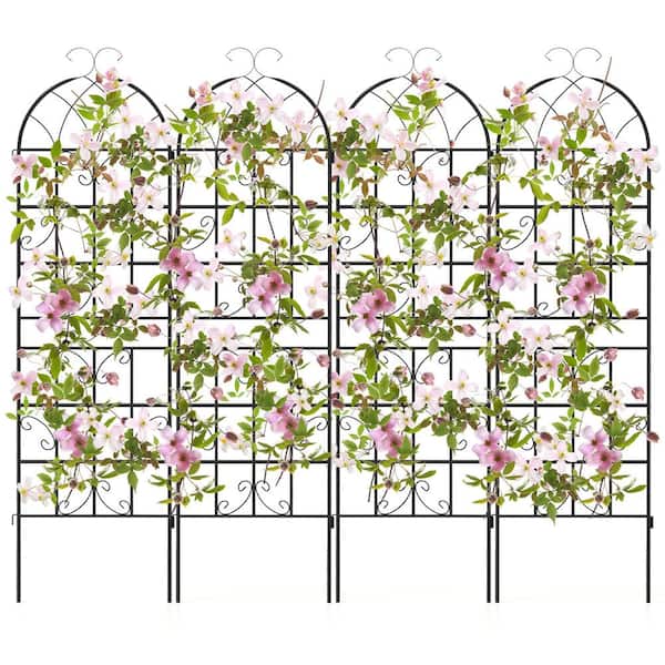 Costway 71 in. Metal Garden Trellis for Climbing Plants 4 -Pack Fence Panels Retro