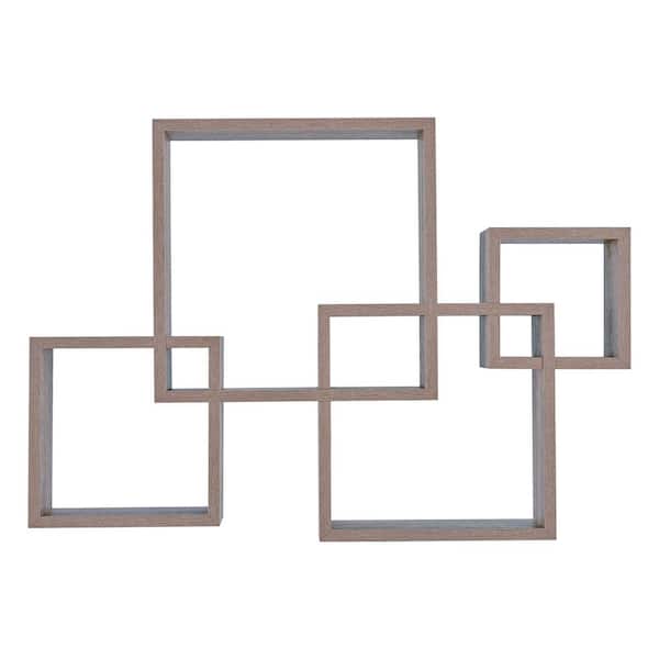 25.5 in W. Weathered Oak MDF Floating Decorative Cubby Wall Shelf