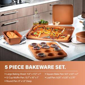 Hammered Copper 15-Piece Aluminum Non-Stick Cookware Set and Bakeware Set