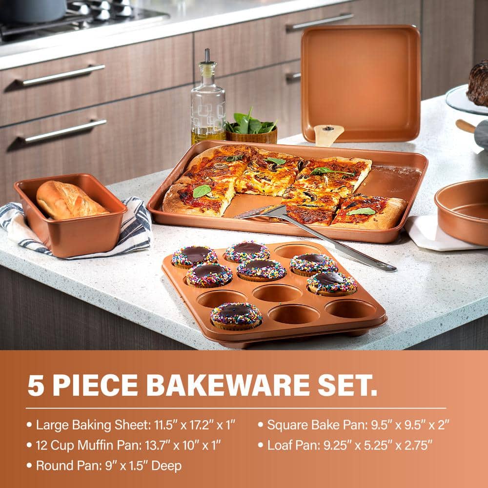 Hammered Copper 15-Piece Nonstick Aluminum Cookware and Bakeware Set