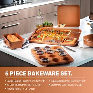 Hammered Copper 15-Piece Aluminum Non-Stick Cookware Set and Bakeware Set