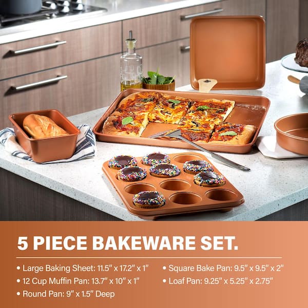 Hammered Copper 15-Piece Aluminum Non-Stick Cookware Set and Bakeware Set