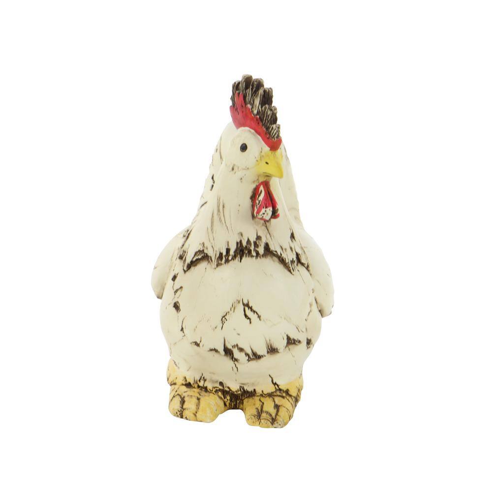12" Distressed White Polystone Rooster Garden Sculpture