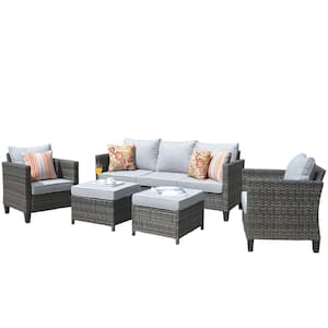 New Vultros Gray 5-Piece Wicker Outdoor Patio Conversation Seating Set with Gray Cushions