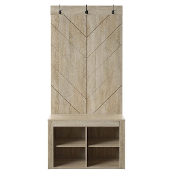 Twin Star Home Chevron Bishop Oak Hall Trees with Storage Cubbies