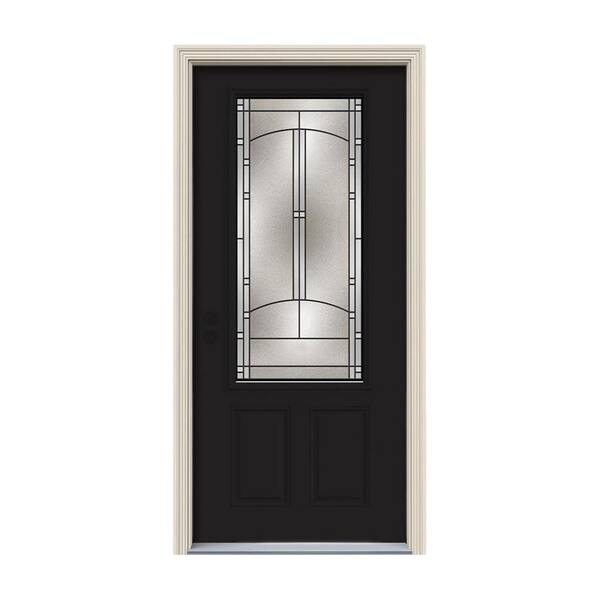 JELD-WEN 32 in. x 80 in. 3/4 Lite Idlewild Black w/ White Interior Steel Prehung Right-Hand Inswing Front Door