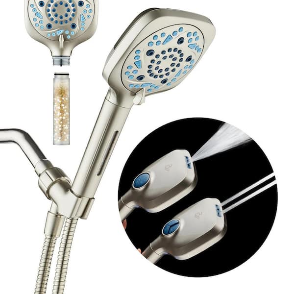 10-Spray Wall Mount Square Handheld Shower Head with Filtration 2.5 GPM in Satin Nickel