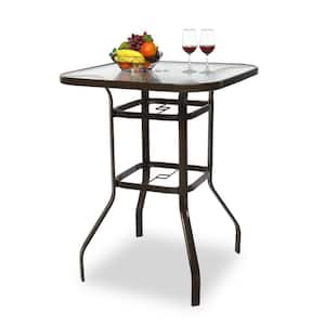 31 in. Patio Square Tempered Glass Tabletop Bar Table